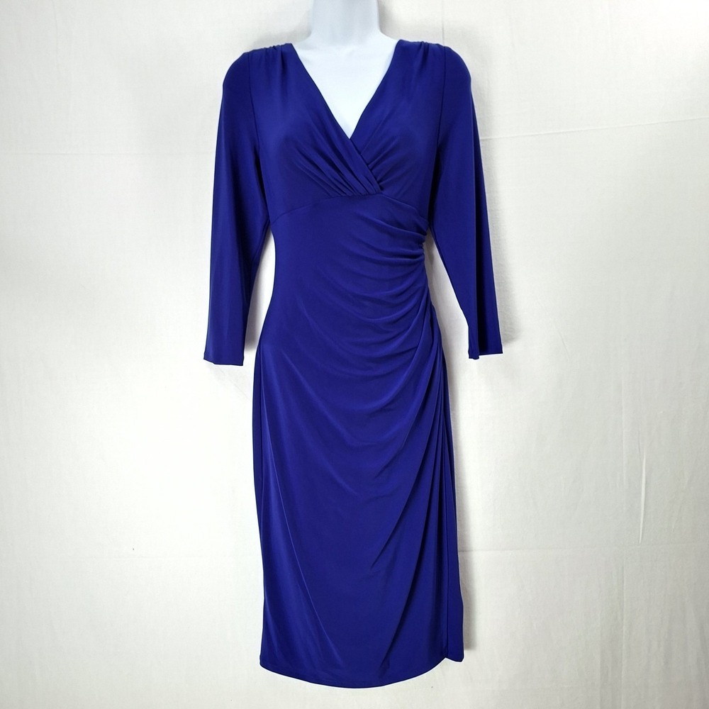 Lauren Ralph Lauren Dress 8 Elegant Royal Blue Ruched Knee length Lauren Dress
